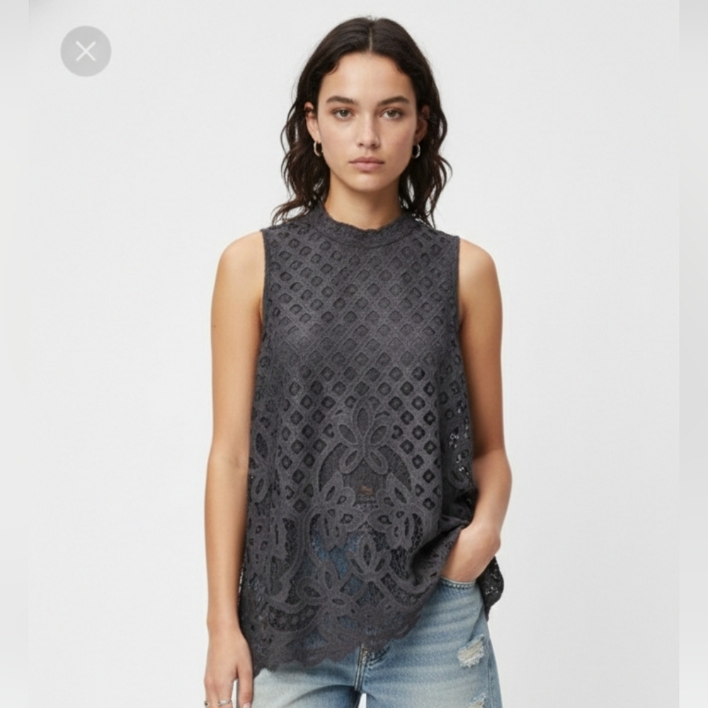 Gray Lace Tank Top Boho Goth Punk Fairy Festival Coquette Whimsygoth XL